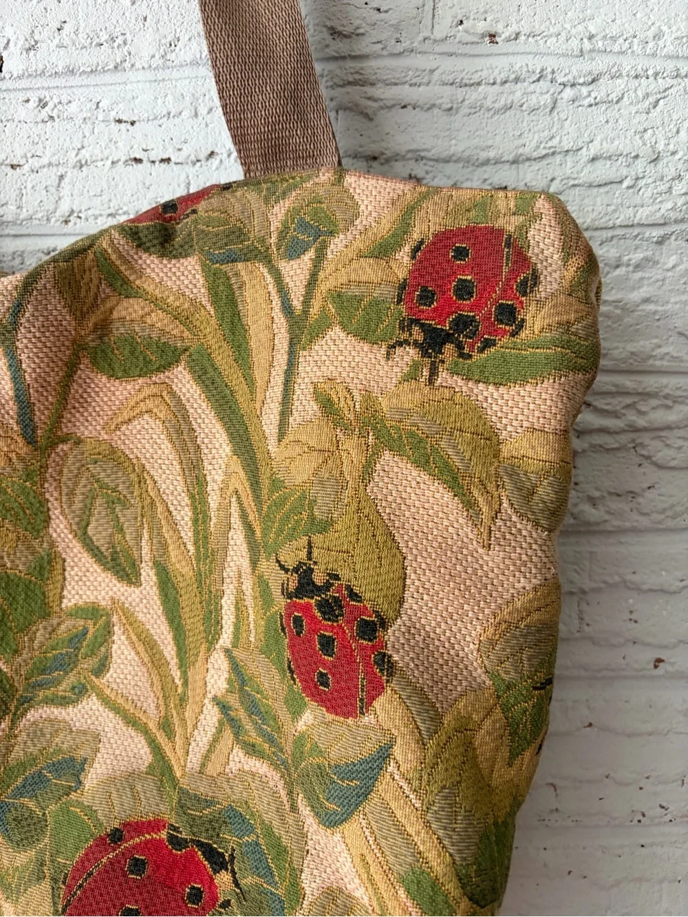 Ladybug Print Shoulder Tote Bag in Brown and Red